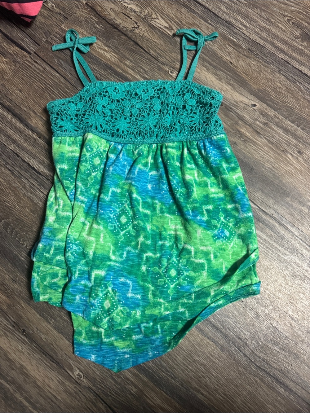 Justice Teal & Green Crochet-Top Tank